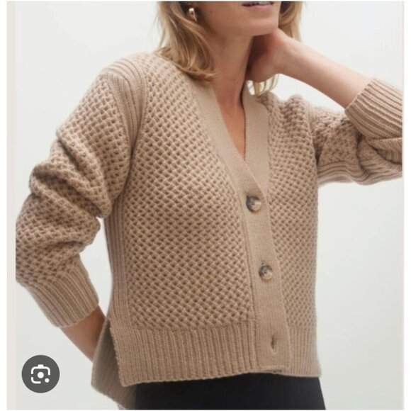 Naked Cashmere NWT Honeycomb Knit Elena 100% Cashmere Cardigan Tan Size Medium - Picture 1 of 7